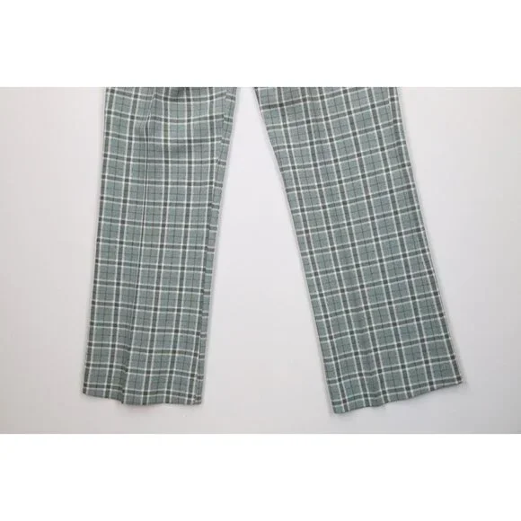 Vtg 70s Rockabilly Mens 34x32 Knit Wide Leg Bell Bottoms Chino Pants Plaid USA